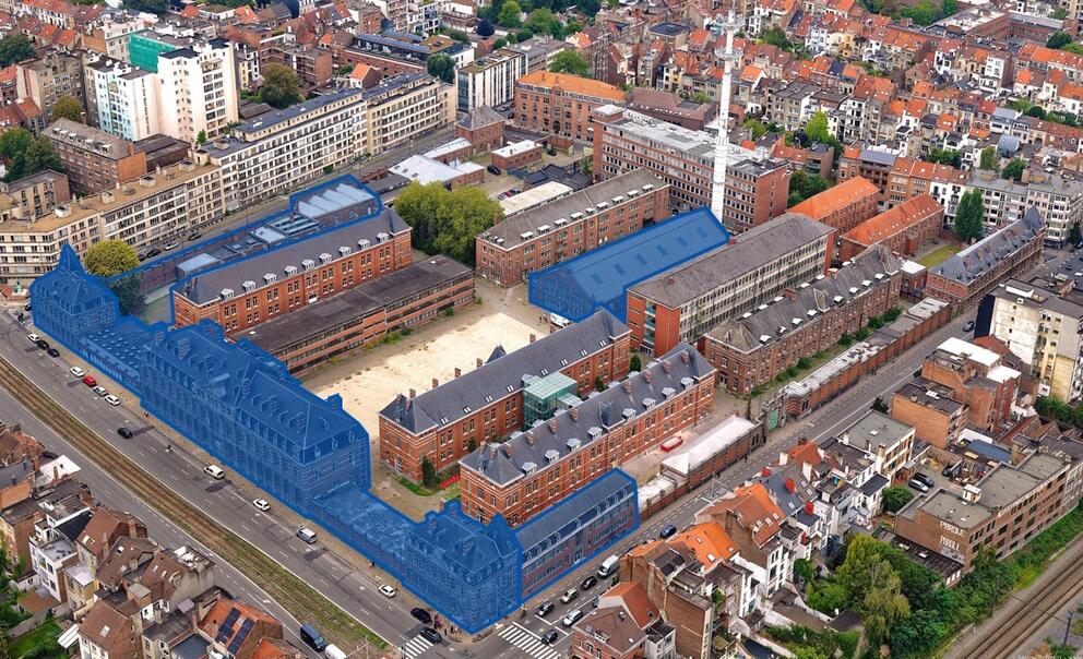 In blue, the buildings affected by this first work. © sau-msi.brussels (GlobalView) In blue, the buildings affected by this first work. © sau-msi.brussels (GlobalView)